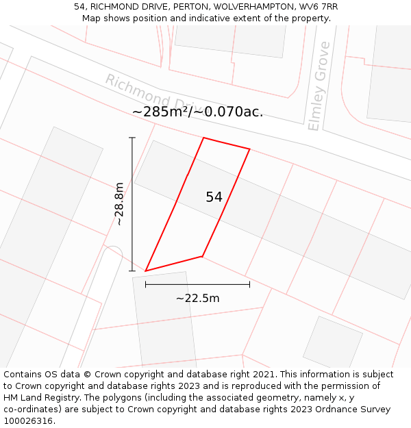 54, RICHMOND DRIVE, PERTON, WOLVERHAMPTON, WV6 7RR: Plot and title map