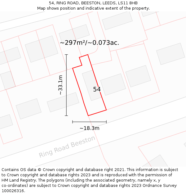 54, RING ROAD, BEESTON, LEEDS, LS11 8HB: Plot and title map