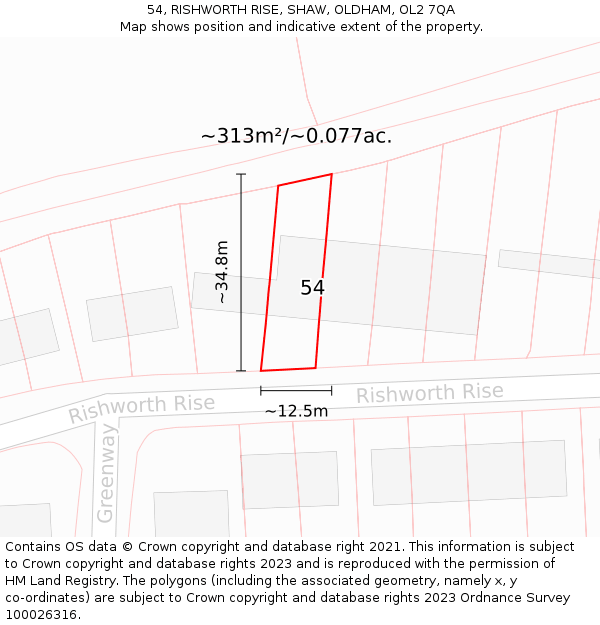 54, RISHWORTH RISE, SHAW, OLDHAM, OL2 7QA: Plot and title map