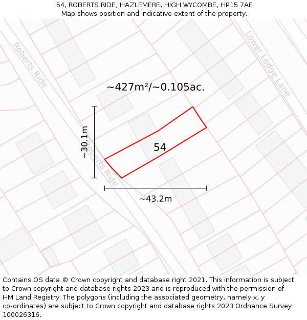 54, ROBERTS RIDE, HAZLEMERE, HIGH WYCOMBE, HP15 7AF: Plot and title map