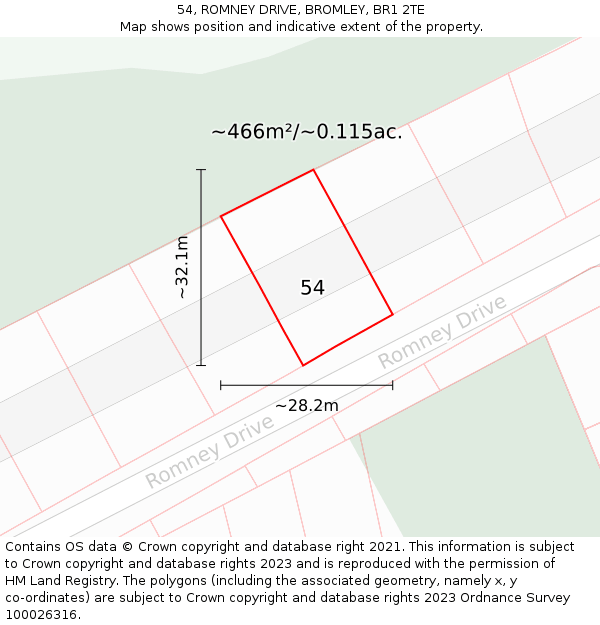 54, ROMNEY DRIVE, BROMLEY, BR1 2TE: Plot and title map