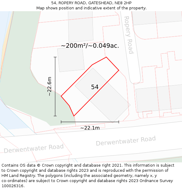 54, ROPERY ROAD, GATESHEAD, NE8 2HP: Plot and title map