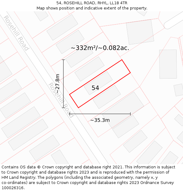 54, ROSEHILL ROAD, RHYL, LL18 4TR: Plot and title map