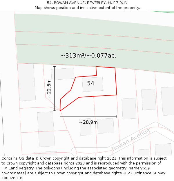 54, ROWAN AVENUE, BEVERLEY, HU17 9UN: Plot and title map