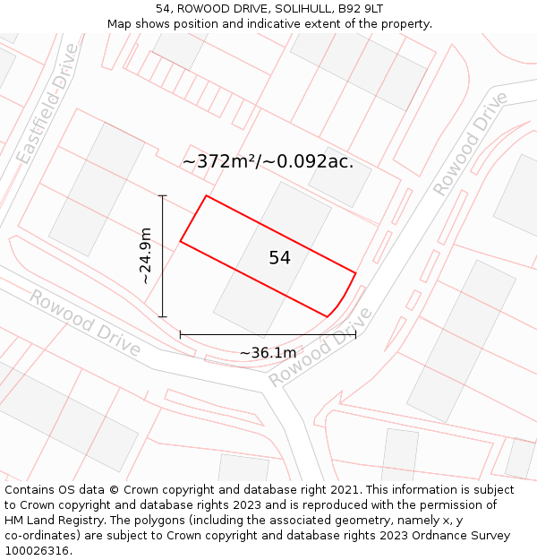 54, ROWOOD DRIVE, SOLIHULL, B92 9LT: Plot and title map