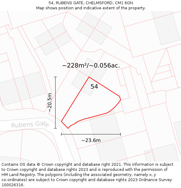 54, RUBENS GATE, CHELMSFORD, CM1 6GN: Plot and title map