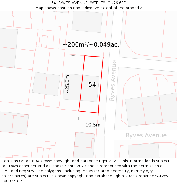 54, RYVES AVENUE, YATELEY, GU46 6FD: Plot and title map