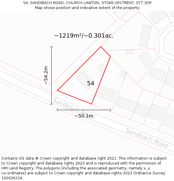 54, SANDBACH ROAD, CHURCH LAWTON, STOKE-ON-TRENT, ST7 3DP: Plot and title map