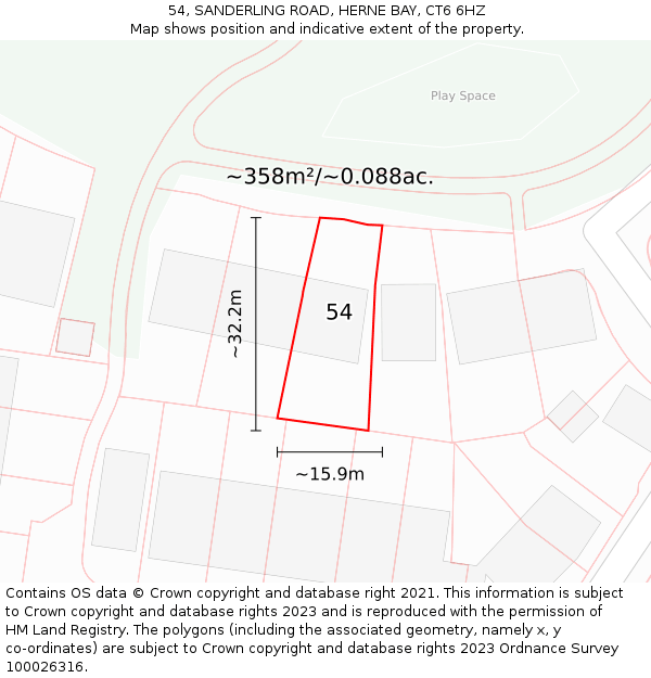 54, SANDERLING ROAD, HERNE BAY, CT6 6HZ: Plot and title map