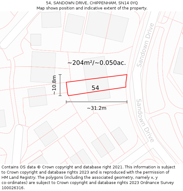 54, SANDOWN DRIVE, CHIPPENHAM, SN14 0YQ: Plot and title map