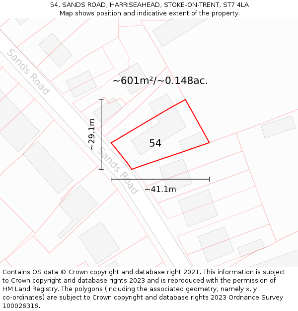 54, SANDS ROAD, HARRISEAHEAD, STOKE-ON-TRENT, ST7 4LA: Plot and title map