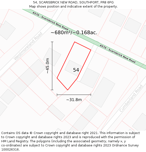 54, SCARISBRICK NEW ROAD, SOUTHPORT, PR8 6PG: Plot and title map