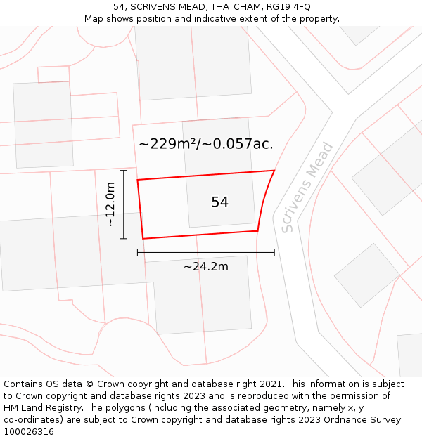 54, SCRIVENS MEAD, THATCHAM, RG19 4FQ: Plot and title map