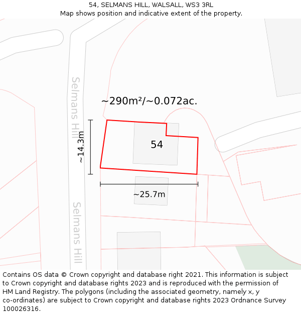 54, SELMANS HILL, WALSALL, WS3 3RL: Plot and title map