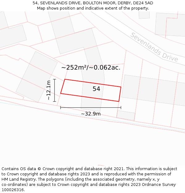 54, SEVENLANDS DRIVE, BOULTON MOOR, DERBY, DE24 5AD: Plot and title map