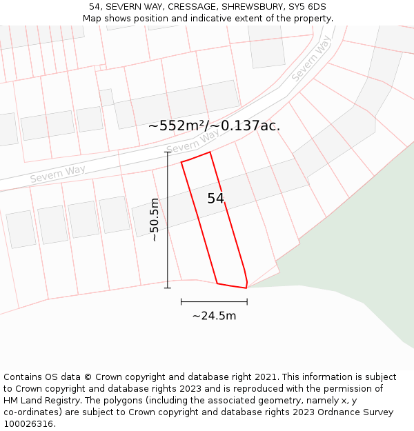 54, SEVERN WAY, CRESSAGE, SHREWSBURY, SY5 6DS: Plot and title map