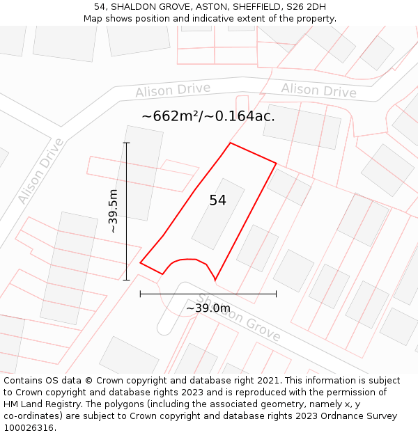 54, SHALDON GROVE, ASTON, SHEFFIELD, S26 2DH: Plot and title map