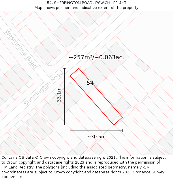 54, SHERRINGTON ROAD, IPSWICH, IP1 4HT: Plot and title map