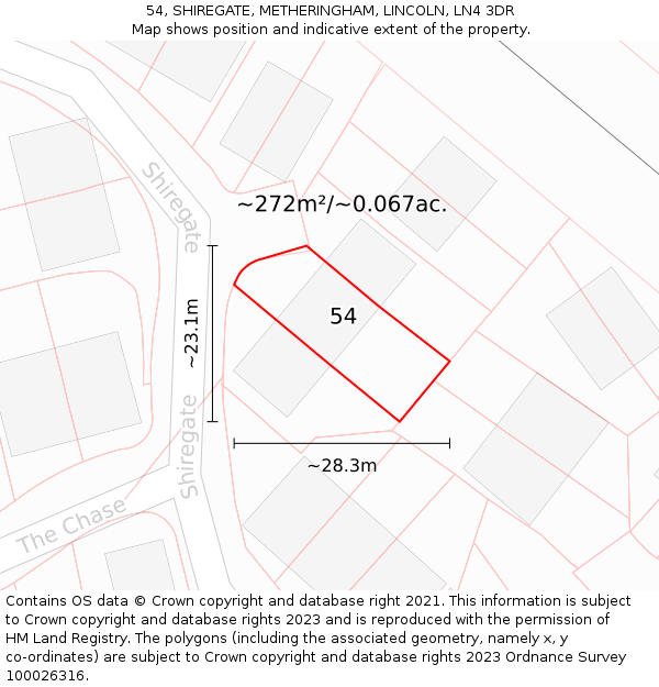54, SHIREGATE, METHERINGHAM, LINCOLN, LN4 3DR: Plot and title map