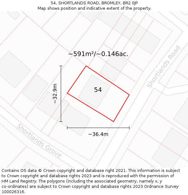 54, SHORTLANDS ROAD, BROMLEY, BR2 0JP: Plot and title map