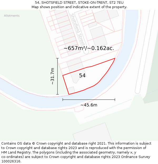 54, SHOTSFIELD STREET, STOKE-ON-TRENT, ST2 7EU: Plot and title map