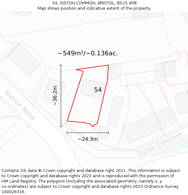 54, SISTON COMMON, BRISTOL, BS15 4PB: Plot and title map