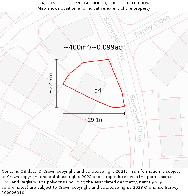 54, SOMERSET DRIVE, GLENFIELD, LEICESTER, LE3 8QW: Plot and title map