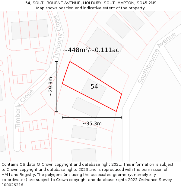 54, SOUTHBOURNE AVENUE, HOLBURY, SOUTHAMPTON, SO45 2NS: Plot and title map