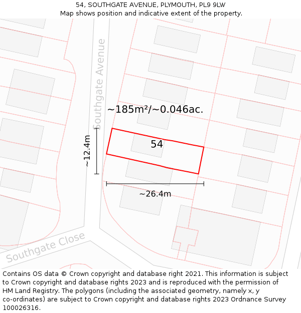 54, SOUTHGATE AVENUE, PLYMOUTH, PL9 9LW: Plot and title map