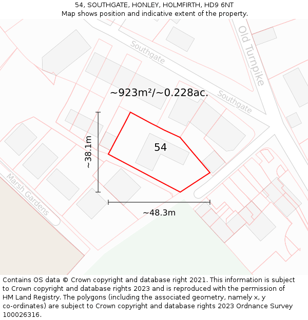 54, SOUTHGATE, HONLEY, HOLMFIRTH, HD9 6NT: Plot and title map