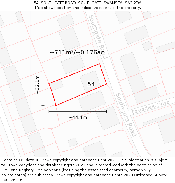 54, SOUTHGATE ROAD, SOUTHGATE, SWANSEA, SA3 2DA: Plot and title map