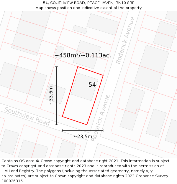 54, SOUTHVIEW ROAD, PEACEHAVEN, BN10 8BP: Plot and title map