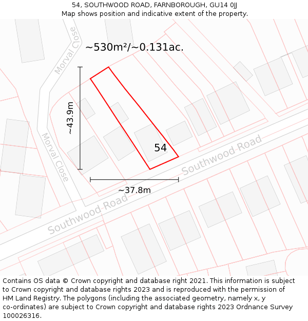 54, SOUTHWOOD ROAD, FARNBOROUGH, GU14 0JJ: Plot and title map