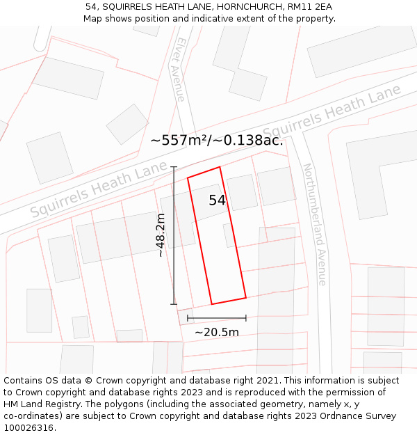 54, SQUIRRELS HEATH LANE, HORNCHURCH, RM11 2EA: Plot and title map