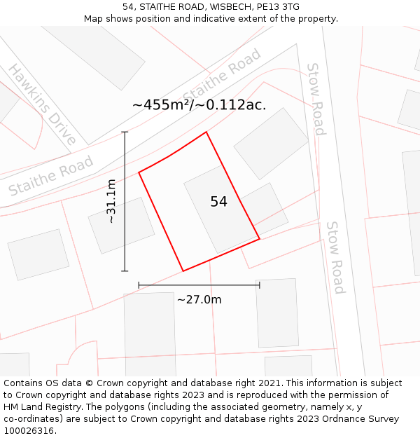 54, STAITHE ROAD, WISBECH, PE13 3TG: Plot and title map