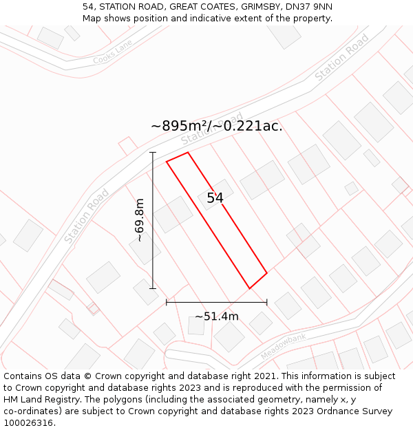 54, STATION ROAD, GREAT COATES, GRIMSBY, DN37 9NN: Plot and title map