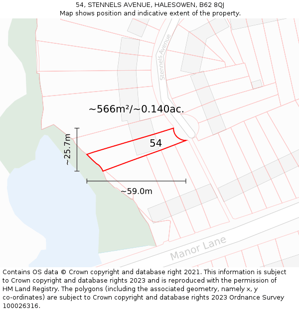 54, STENNELS AVENUE, HALESOWEN, B62 8QJ: Plot and title map