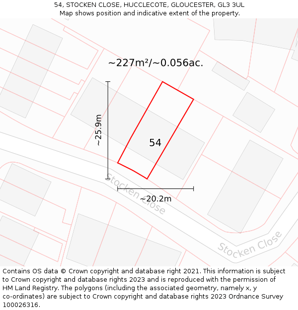 54, STOCKEN CLOSE, HUCCLECOTE, GLOUCESTER, GL3 3UL: Plot and title map
