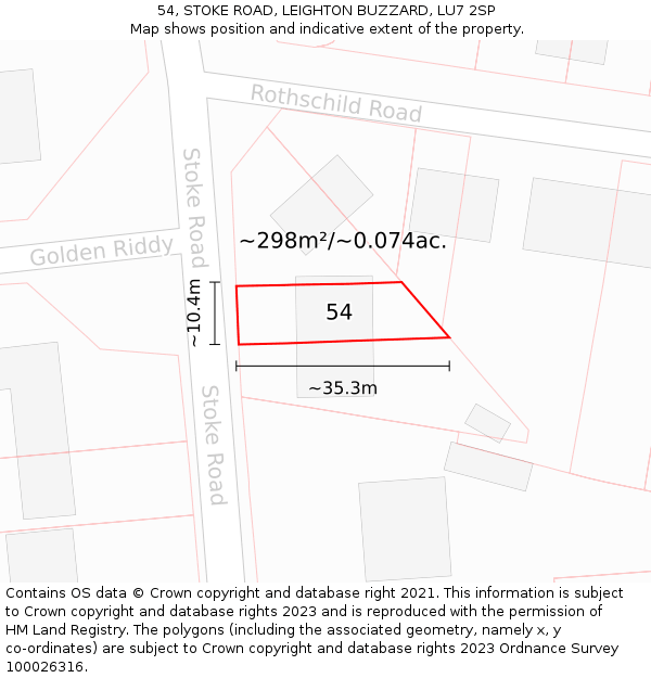 54, STOKE ROAD, LEIGHTON BUZZARD, LU7 2SP: Plot and title map