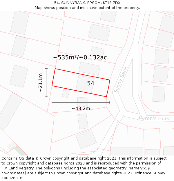 54, SUNNYBANK, EPSOM, KT18 7DX: Plot and title map