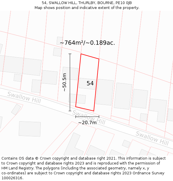 54, SWALLOW HILL, THURLBY, BOURNE, PE10 0JB: Plot and title map