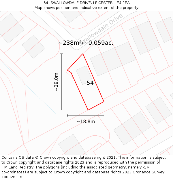 54, SWALLOWDALE DRIVE, LEICESTER, LE4 1EA: Plot and title map