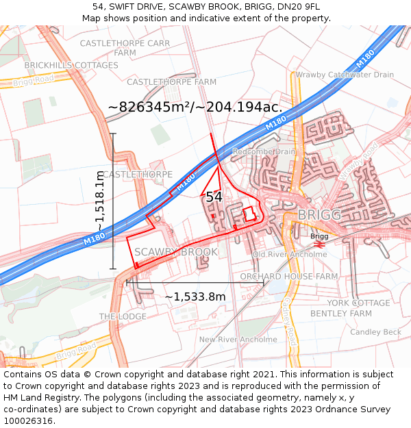 54, SWIFT DRIVE, SCAWBY BROOK, BRIGG, DN20 9FL: Plot and title map