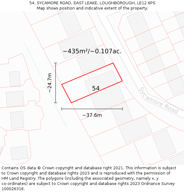 54, SYCAMORE ROAD, EAST LEAKE, LOUGHBOROUGH, LE12 6PS: Plot and title map