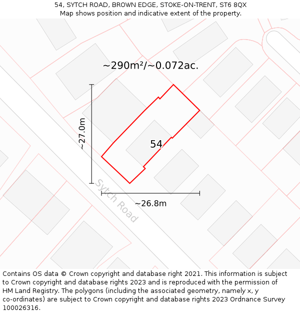 54, SYTCH ROAD, BROWN EDGE, STOKE-ON-TRENT, ST6 8QX: Plot and title map