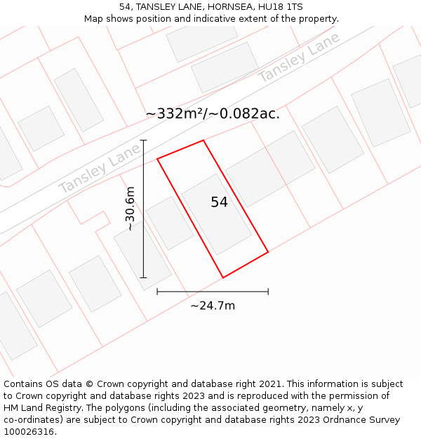 54, TANSLEY LANE, HORNSEA, HU18 1TS: Plot and title map