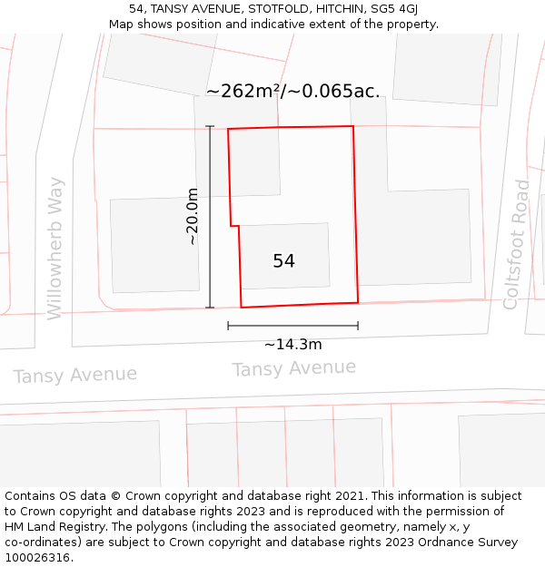 54, TANSY AVENUE, STOTFOLD, HITCHIN, SG5 4GJ: Plot and title map