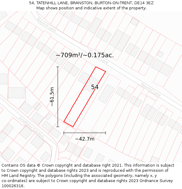 54, TATENHILL LANE, BRANSTON, BURTON-ON-TRENT, DE14 3EZ: Plot and title map