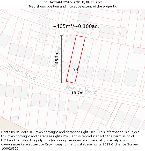 54, TATNAM ROAD, POOLE, BH15 2DR: Plot and title map