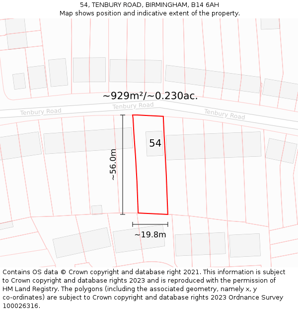 54, TENBURY ROAD, BIRMINGHAM, B14 6AH: Plot and title map